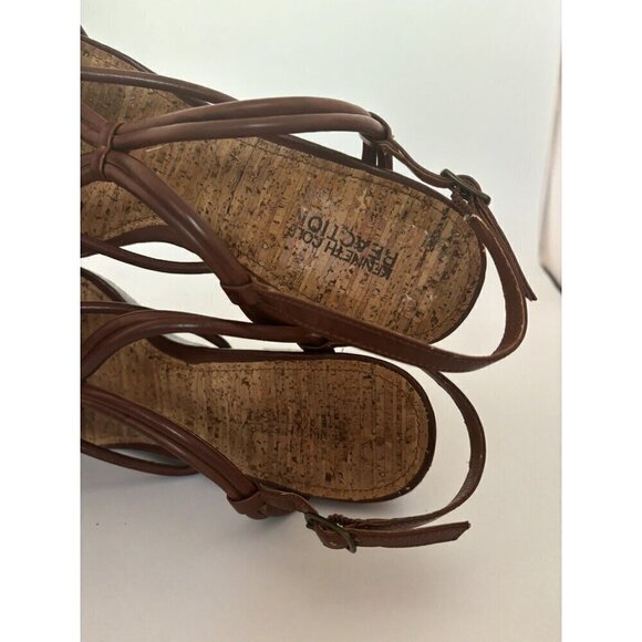 Kenneth Cole Reaction Don’t Dare 8.5M Sandals Brown Cork Wedge Y2K Strappy Shoes - Picture 7 of 12
